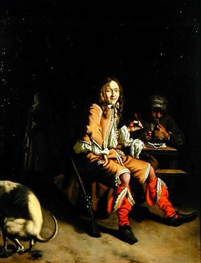 Um Caçador a Beber numa Taberna Interior (óleo sobre tela) de Ludolf de Jongh