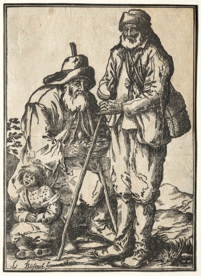 Dois mendigos e criança leprosa de Ludolph Büsinck