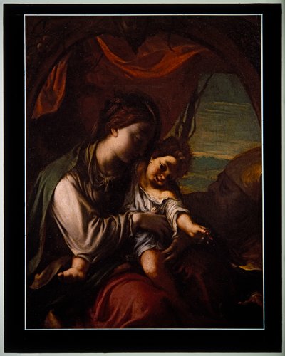 A Madona e o Menino com Santo António Abbott (painel) de Ludovico Carracci