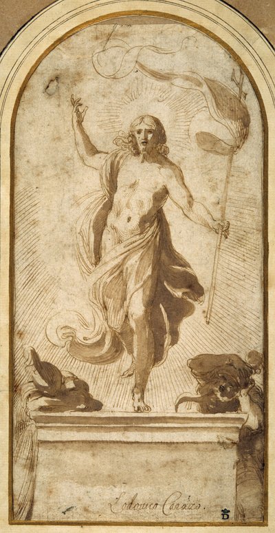 A Ressurreição (caneta e tinta marrom com lavagem marrom) de Ludovico Carracci