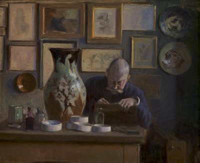 O arquiteto Thorvald Bindesbøll em seu escritório de Ludvig Find