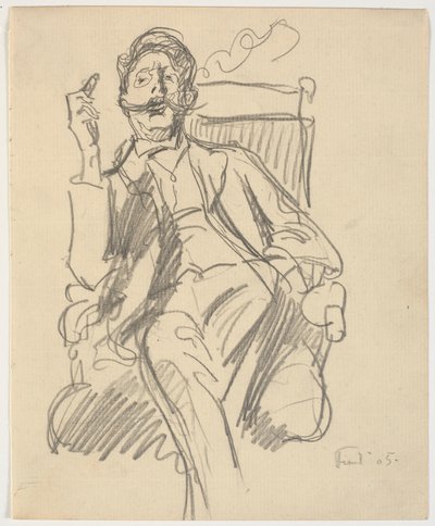 O historiador de arte Carl V. Petersen, sentado, com um charuto de Ludvig Find