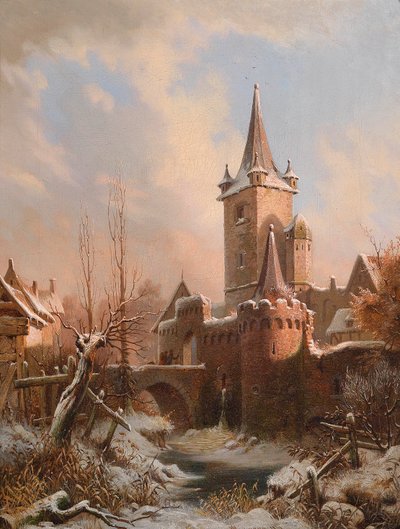 Carl Ludwig Ferdinand Messmann Paisagem de castelo no inverno de Ludvig Messmann