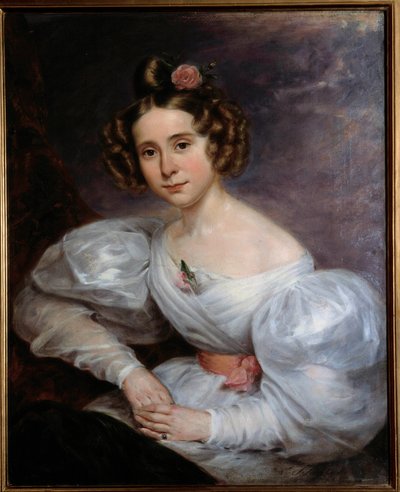 Retrato de uma Jovem Mulher Pintura de Auguste Schitter (1805-1889) Orleans do século XIX, Museu de Belas Artes de Ludwig August or Louis August Schwiter