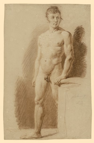 Nu masculino de pé, com a mão esquerda apoiada num pedestal de Ludwig Buchhorn
