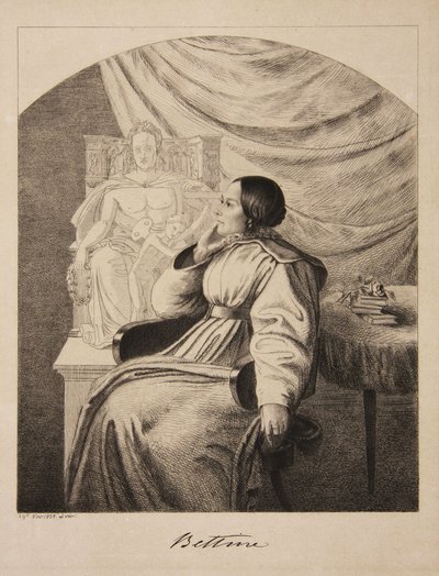 Retrato da escritora Bettine von Arnim 1785-1859, née Brentano, 1838. de Ludwig Emil Grimm