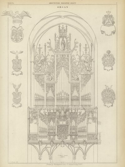 Órgão da Igreja de Santa Maria, Lubeck, Alemanha (gravura) de Ludwig Gruner