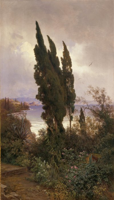 Jardim em frente ao castelo real em Corfu de Ludwig Hans Fischer