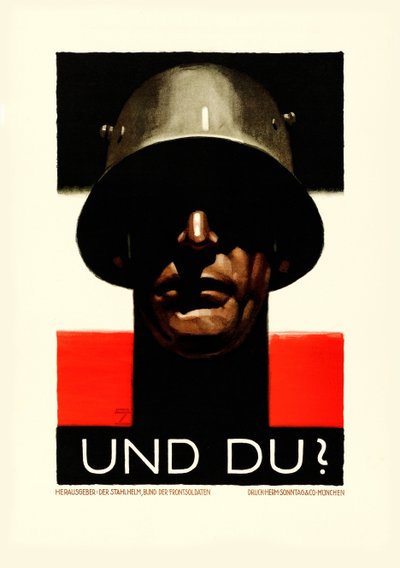 E você, Capacete de Aço, Liga dos Soldados da Frente, 1929. de Ludwig Hohlwein