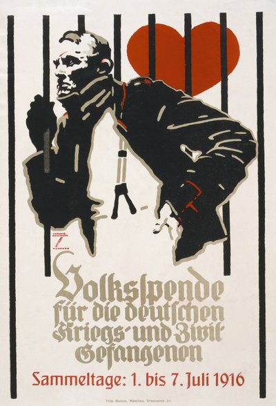 Cartaz de angariação de fundos para o Fundo do Povo para a Guerra Alemã e Prisioneiros Civis, Dias de recolha 1-7 de Julho de Ludwig Hohlwein
