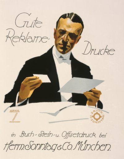 Boas impressões publicitárias no Herm. Sonntag e Cia. Munique de Ludwig Hohlwein