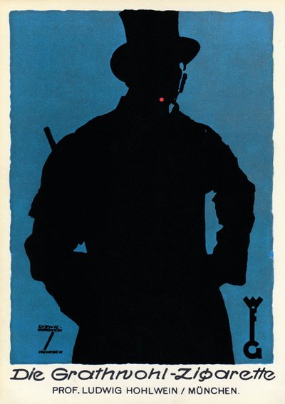 Tabaco: cartaz publicitário para cigarros "Die Grathnohl Zigarette", Munique 20 (cartaz) de Ludwig Hohlwein