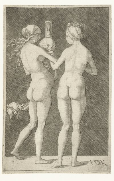 Duas mulheres nuas com caveira e ampulheta de Ludwig Krug