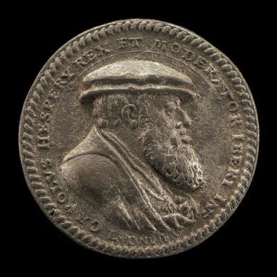 Carlos V, 1500-1558, Rei de Espanha 1516-1556, Santo Imperador Romano 1519 [obverso], 1542. de Ludwig Neufahrer