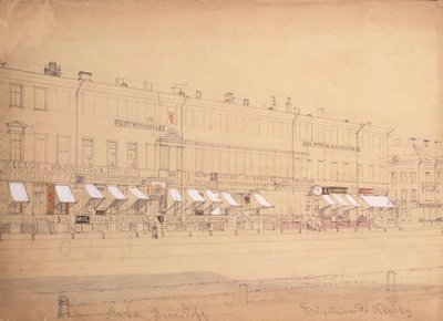 O Demidov Hotel no Nevsky Prospekt em São Petersburgo, meados do século XIX de Ludwig Premazzi