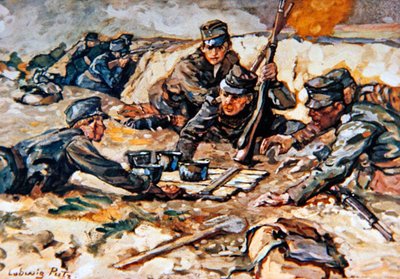 Trazer rações para as trincheiras austríacas sob fogo da artilharia russa de Ludwig Putz