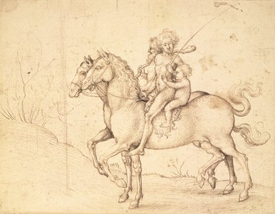 Selvagens a cavalo (caneta e tinta marrom) de Ludwig Schongauer
