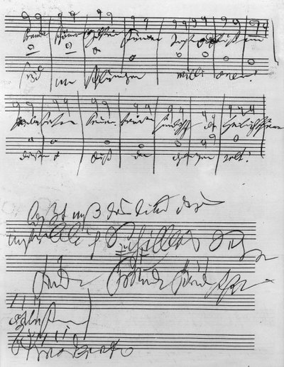 Nota musical manuscrita (tinta no papel) de Ludwig van Beethoven