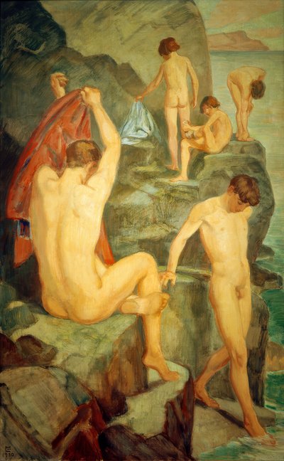 Banhistas na rocha negra de Ludwig von Hofmann