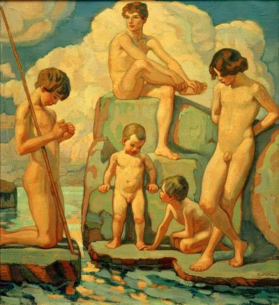 Cinco meninos, ligado, pedras de Ludwig von Hofmann