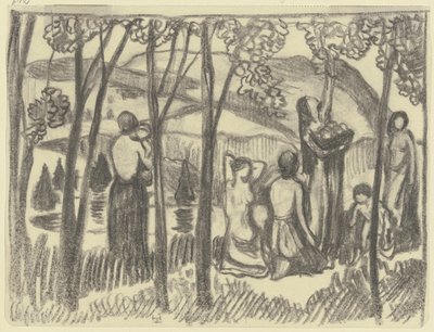 Mulheres ajoelhadas e apanhadora de fruta de Ludwig von Hofmann