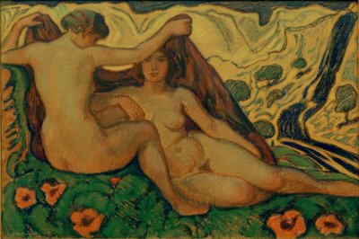 Dois nus na paisagem italiana de Ludwig von Hofmann