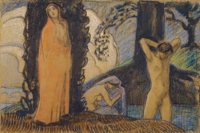Duas mulheres e um jovem no banho de Ludwig von Hofmann