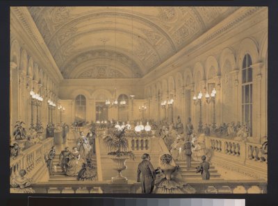A escadaria do teatro imperial Bolshoi Kammeny, em São Petersburgo. Trabalho de Luigi Premazzi (1814-1891), aguarela e branco sobre papel, ca. 1850. Arte italiana de Luigi Premazzi