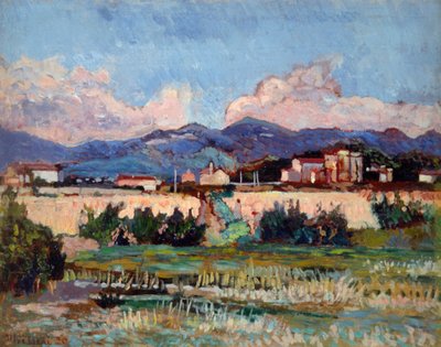 Casas e jardins em Ardenza, de Ulvi Liegi (1858-1939), óleo a bordo, 27x34 cm de Luigi Levi