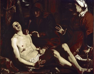 São Sebastião curado pelas mulheres sagradas (óleo sobre tela, ca. 1630) de Luigi Miradori