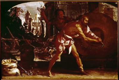 Sansão e a pedra de moinho (óleo sobre tela, ca. 1650) de Luigi Miradori