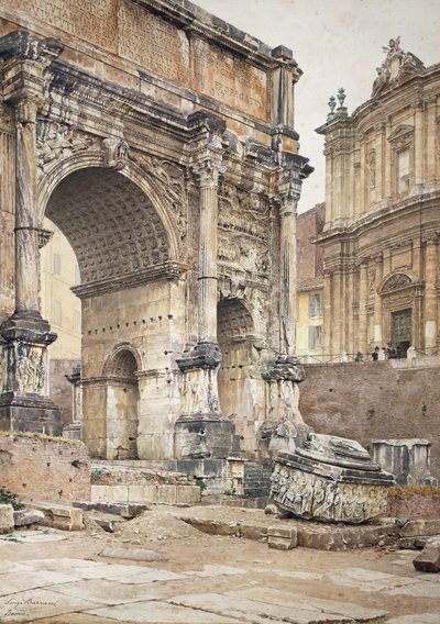 O Arco de Septimius Severus em Roma, por Luigi Bazzani (1836-1927). Óleo sobre tela. de Luigi Bazzani
