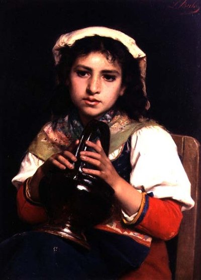 Menina com um Jug (óleo sobre tela) de Luigi Bechi