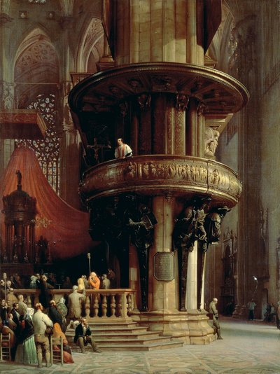 Pregação no Duomo de Milão, de Luigi Bisi (1814-1886), óleo sobre tela de Luigi Bisi