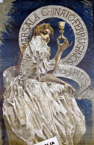 Publicidade para o digestif Marsala italiano. Pintura por Conconi. de Luigi Conconi