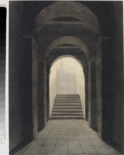 Perspectiva de corredor no Convento dos Capuchinhos, em Génova (aguarela, c.1825) de Luigi Garibbo