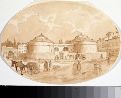 Vista da praça Porta al Prato em Florença (Tinta e aguarela de Luigi Garibbo