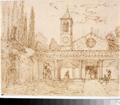 Vista de uma igreja do estilo renascentista (Desenho com tinta, por volta de 1825) de Luigi Garibbo