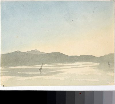 Vista de um lago ao amanhecer (Aquarela, c.1825) de Luigi Garibbo