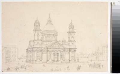Vista da Basílica Santa Maria Assunta di Carignano em Gênova (Desenho de Luigi Garibbo