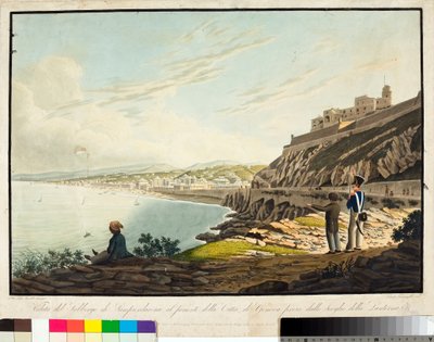 Vista do distrito de Sampierdarena a oeste de Génova, a partir do farol. (Etching, c.1813-1814) de Luigi Garibbo