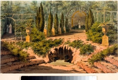 Vista do jardim da vila Doria a Pegli perto de Génova (aguarela, cerca de 1825) de Luigi Garibbo