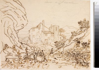 Trabalhadores em uma pedreira em Fiesole, perto de Florença (Desenho a tinta, cerca de 1823) de Luigi Garibbo