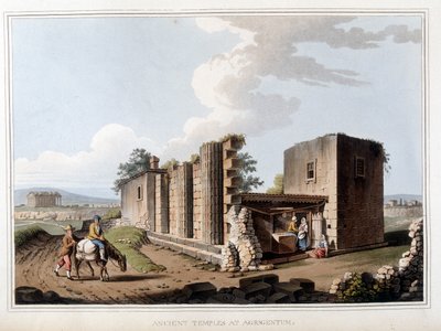 Antigo templo em Agrigento na Itália. em "Views in the Ottoman Dominions, in Europe, in Asia, and some of the Mediterranean islands" dos desenhos originais tirados por Luigi Mayer, Londres de Luigi Mayer