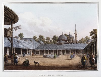 Campement a Borgas. em "Views in the Ottoman Dominions, in Europe, in Asia, and some of the Mediterranean islands" dos desenhos originais tirados por Luigi Mayer, Londres de Luigi Mayer