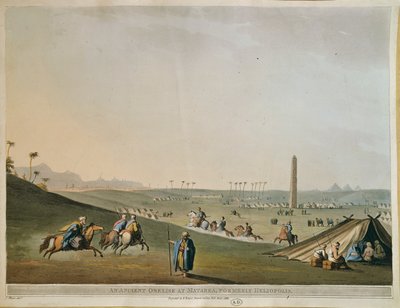 Egipto, Nómadas e o obelisco em Materieh (Old Heliopolis, ou a Cidade do Sol) de Luigi Mayer, gravando de Luigi Mayer