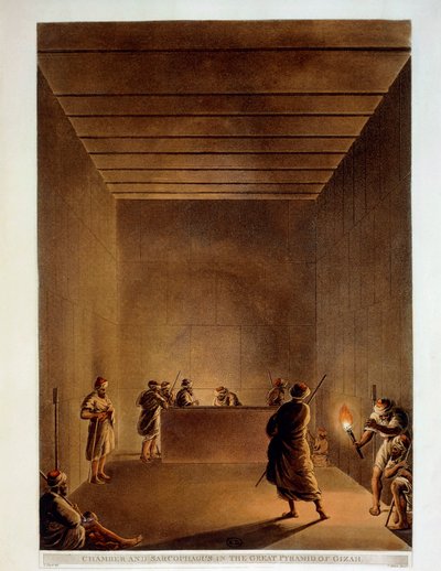 Egito, Quarto e sarcófago da Grande Pirâmide de Gizé, gravura de "Views" de Luigi Mayer de Luigi Mayer