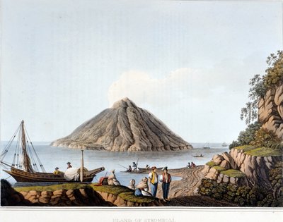 Ilha de Stromboli - em "Views in the Ottoman Dominions, in Europe, in Asia, and some of the Mediterranean islands", por Luigi Mayer, Londres de Luigi Mayer