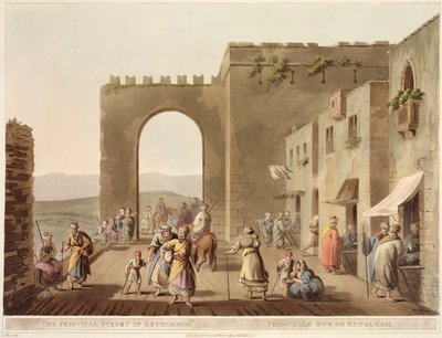 The Principal Street, em Belém, de &39;Views of Palestine&39;, Vol.II, publicado pela R. Bowyer Galeria Histórica, Londres, 1803 (aquatinta colorida) de Luigi Mayer