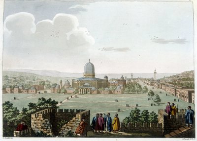 O Templo de Salomão (Mosquee a Jerusalem) - em "Views in the Ottoman dominions, in Europe, in Asia, and some of the Mediterranean islands" dos desenhos originais tirados por Luigi Mayer, Londres de Luigi Mayer